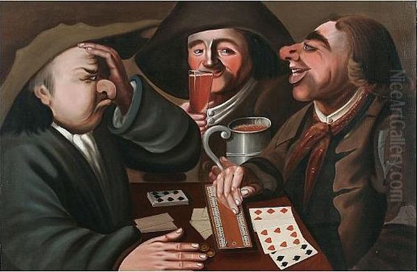 A Card Game Oil Painting by Tim Bobbin