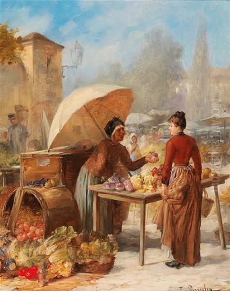 Market Scene Oil Painting by Franz Von Persoglia