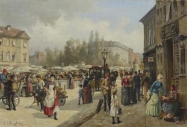 Am Wiener Naschmarkt Oil Painting by Franz Von Persoglia