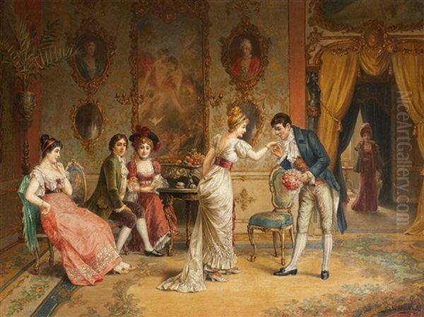 Galant Scene In A Rococo Interieur Oil Painting by Franz Von Persoglia