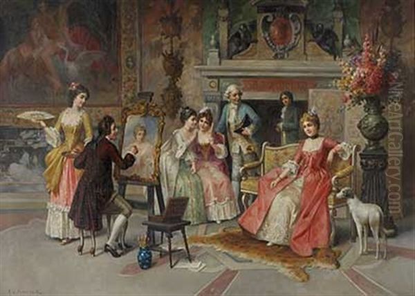 Portraitmaler In Hofischer Gesellschaft Oil Painting by Franz Von Persoglia