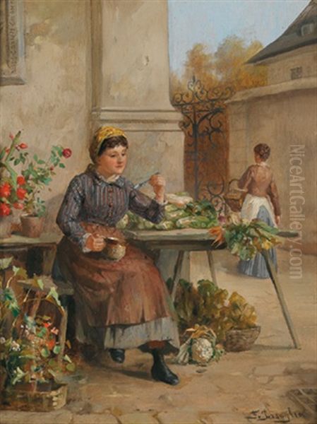 Der Blumen Und Gemusestand Oil Painting by Franz Von Persoglia