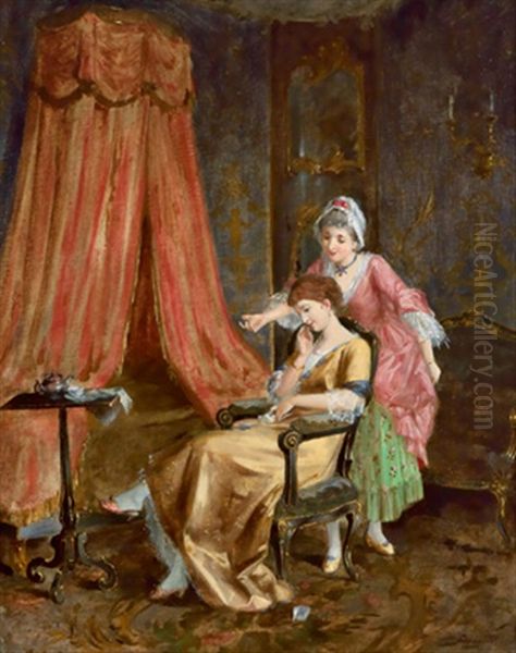 Zwei Boudoirszenen Im Stil Des 18. Jahrhunderts (pair) Oil Painting by Franz Von Persoglia