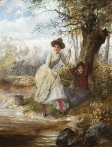 Zwei Angelerinnen Am Fluss Oil Painting by Franz Von Persoglia