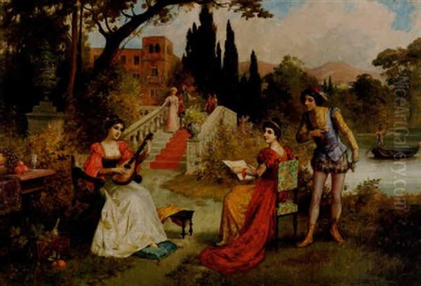 Parklandskap Med Musicerande Sallskap Oil Painting by Franz Von Persoglia