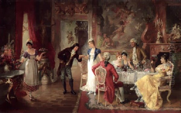 Galante Gesellschaft Im Salon Oil Painting by Franz Von Persoglia