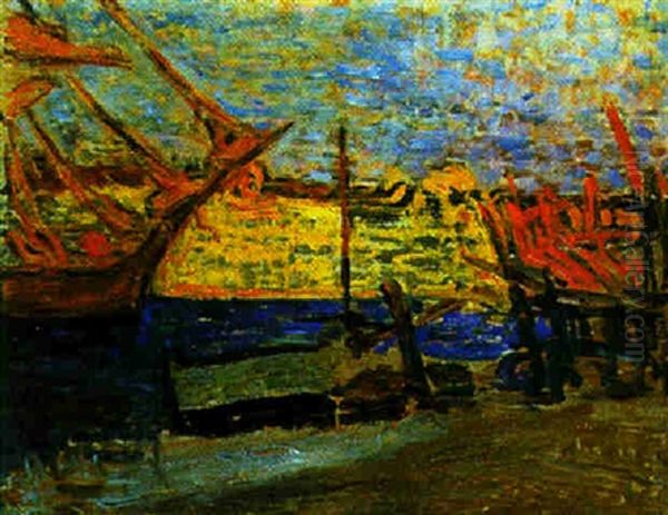 La Tartanes Dans Le Port De Saint-tropez Oil Painting by Henri Person