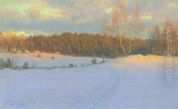 Vinter, Eftermiddagsstamning Oil Painting by Peter Adolf Persson