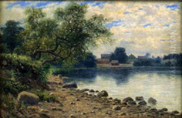 Gard Vid Insjovik Oil Painting by Peter Adolf Persson