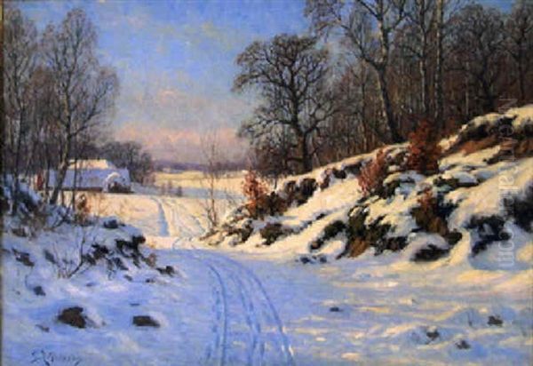 Gard Vid Billinge, Vintereftermiddag Oil Painting by Peter Adolf Persson