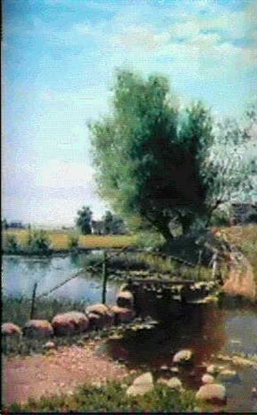 Sommarlandskap, Skane Oil Painting by Peter Adolf Persson