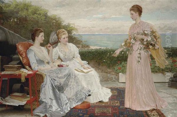 The Ramparts, Walmer Castle; Portraits Of The Countess Granville, And The Ladies Victoria And Mary Leveson-gower Oil Painting by Charles Edward Perugini