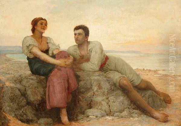 Young Lovers On A Beach Oil Painting by Charles Edward Perugini