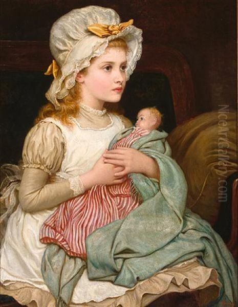 A Young Girl With Her Doll Oil Painting by Kate Perugini