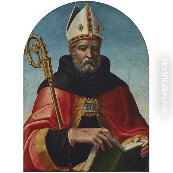 St. Augustine, The Bishop Of Hippo And Doctor Of The Truth Of The Church, Shown With A Crosier And Miter In The Habit Of The Augustinian Order Oil Painting by Pietro Perugino