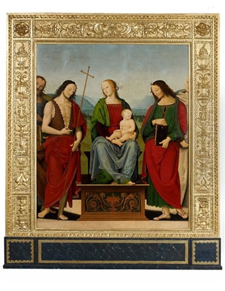 La Vierge A L'enfant Entouree De Saint Jean-baptiste, Saint Jean L'evangeliste Et Saint Bruno Oil Painting by Pietro Perugino