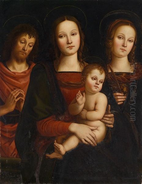 Maria Mit Kind Und Den Heiligen Johannes D. T. Und Katharina Oil Painting by Pietro Perugino