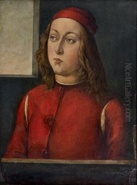 Portrait De Jeune Homme En Habit Renaissance Dans L'embrasure D'une Fenetre Oil Painting by Pietro Perugino