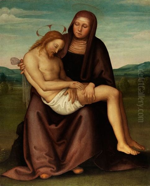 Pieta In Weiter Landschaft Oil Painting by Pietro Perugino