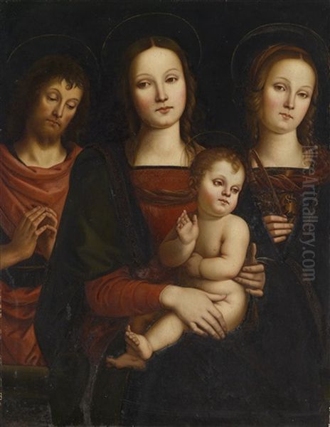 Maria Mit Kind Und Den Heiligen Johannes D. T. Und Katharina Oil Painting by Pietro Perugino