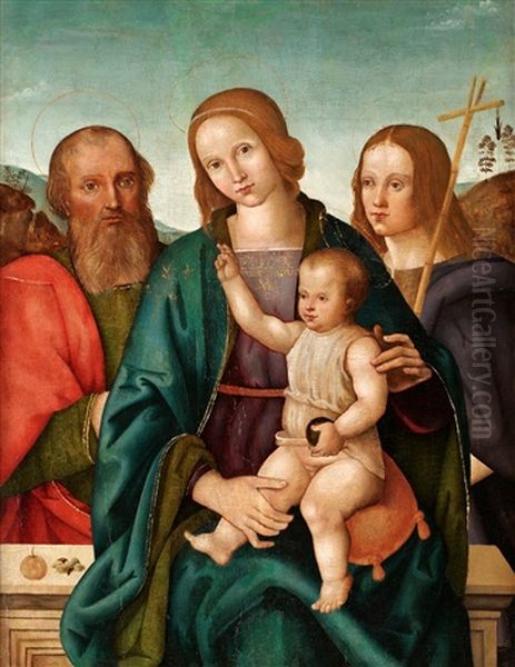 Den Heliga Familjen Med Johannes Doparen Oil Painting by Pietro Perugino