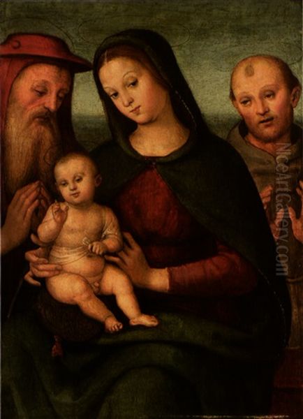 La Vierge A L'enfant Entre Saint Jerome Et Saint Francois Oil Painting by Pietro Perugino