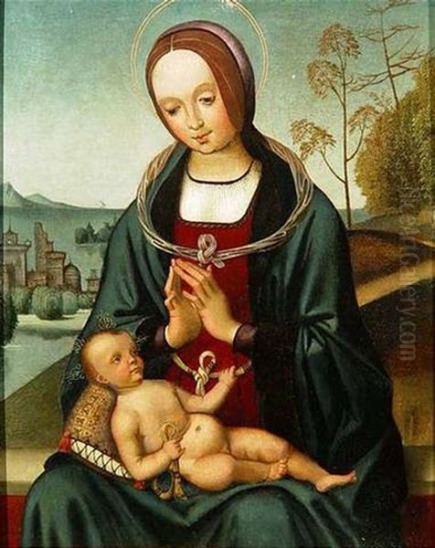 Maria Mit Kind Vor Vor Einer Weiten Kustenlandschaft Oil Painting by Pietro Perugino