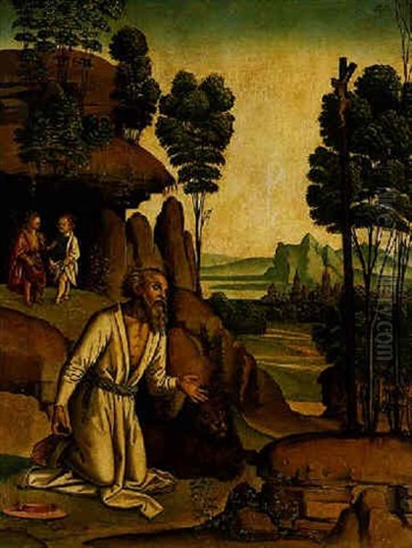 Saint Jerome In The Wilderness Oil Painting by Pietro Perugino