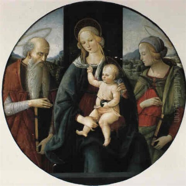 Vierge A L'enfant Entre Saint Jerome Et Une Sainte Martyre Oil Painting by Pietro Perugino