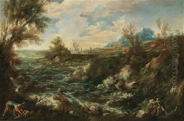 River Landscape Oil Painting by Antonio Francesco Peruzzini