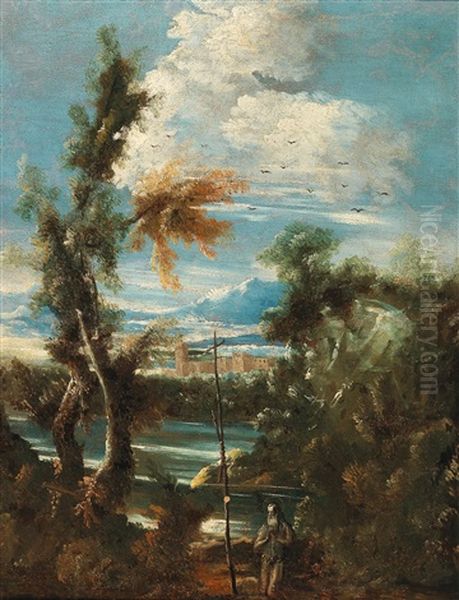 A Hermit In A Landscape by Antonio Francesco Peruzzini