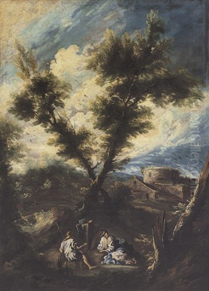 Paesaggio Con Figure Olio Su Tela Oil Painting by Antonio Francesco Peruzzini