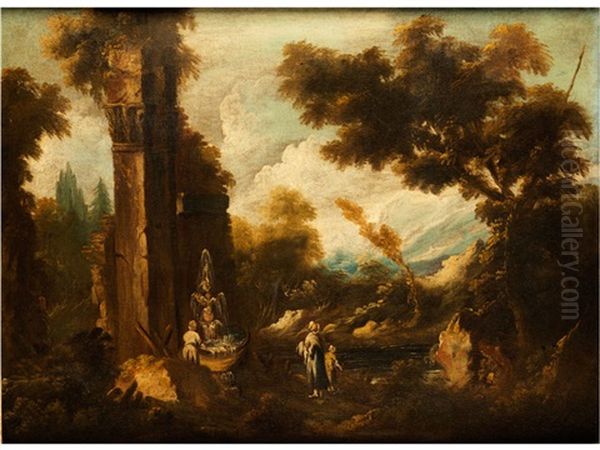 Fantasielandschaft Mit Ruinen Und Figurenstaffage Oil Painting by Antonio Francesco Peruzzini