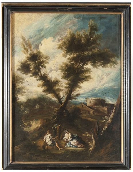 Paesaggio Con Scena Galante Oil Painting by Antonio Francesco Peruzzini