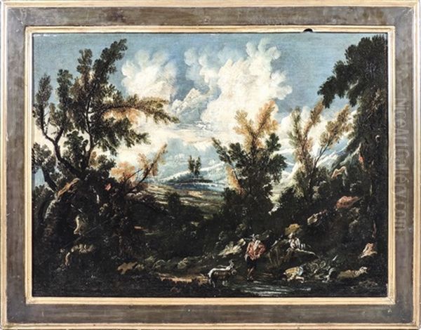 Paesaggio Fluviale Con Figure - River Landscape With Figures Oil Painting by Antonio Francesco Peruzzini