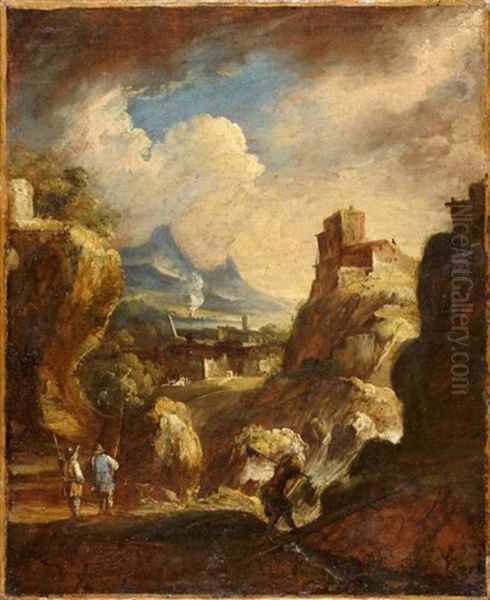 Bergers Dans Un Paysage De Montagne Oil Painting by Antonio Francesco Peruzzini