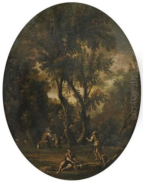 Bewaldete Landschaft Mit Bauern Und Bettlern Oil Painting by Antonio Francesco Peruzzini