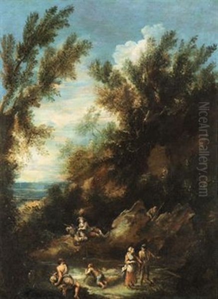 Landschaft Mit Figuren (+ Another, Similar; 2 Works) by Antonio Francesco Peruzzini