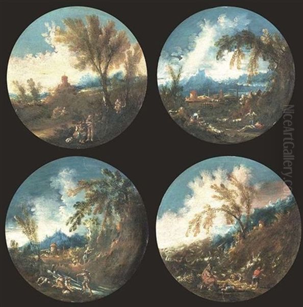 Landschaft Mit Landleuten Und Hirten (+ 3 Others; 4 Works) Oil Painting by Antonio Francesco Peruzzini