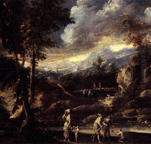 Travelers In An Extensive Landscape Oil Painting by Antonio Francesco Peruzzini