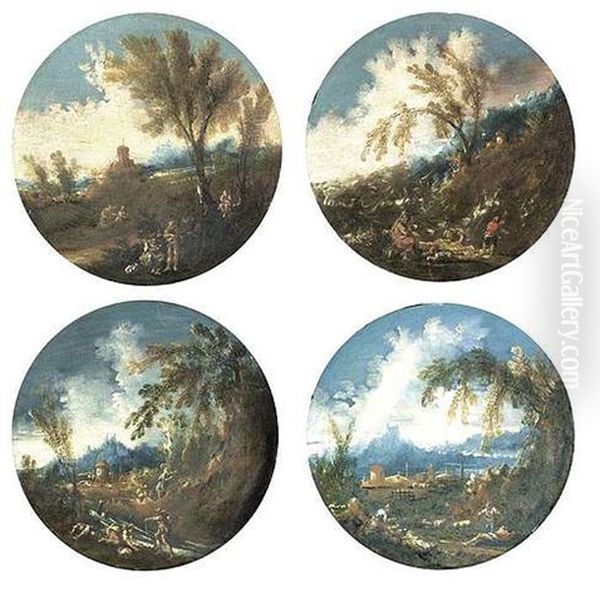 Landschaft Mit Landleuten Und Hirten (+ 3 Others; 4 Works) Oil Painting by Antonio Francesco Peruzzini