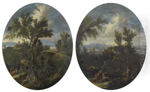 Arkadische Landschaften (pair) Oil Painting by Antonio Francesco Peruzzini