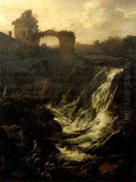 Paesaggio Con Cascate E Rovine Oil Painting by Antonio Francesco Peruzzini