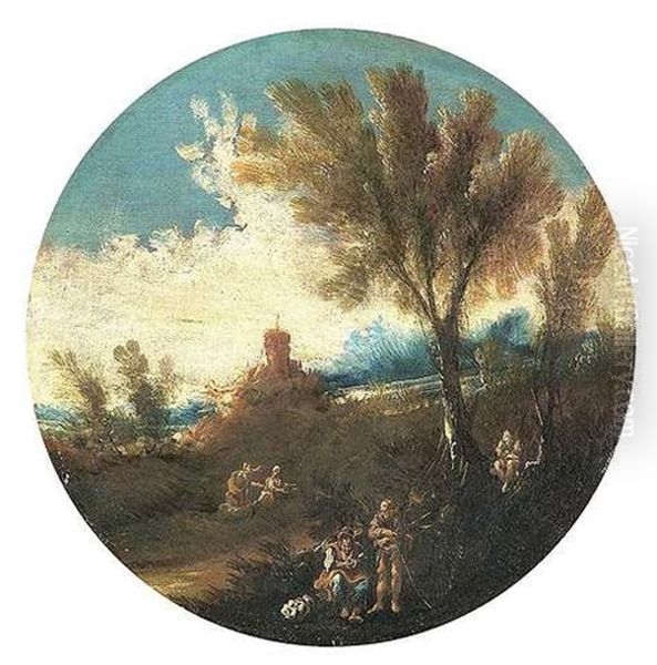 Landschaft Mit Landleuten Und Hirten Oil Painting by Antonio Francesco Peruzzini