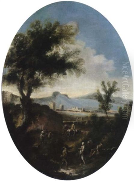 Voralpenlandschaft Mit Landleuten by Antonio Francesco Peruzzini