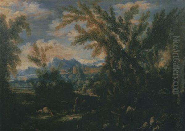 Paesaggio Con Astanti In Sosta Oil Painting by Antonio Francesco Peruzzini