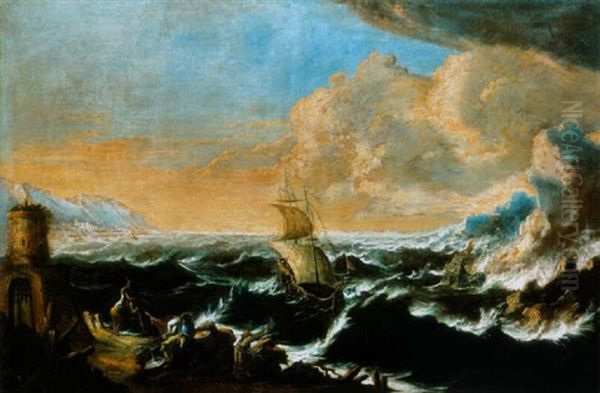 Viharos Tenger (stormy Sea) Oil Painting by Antonio Francesco Peruzzini