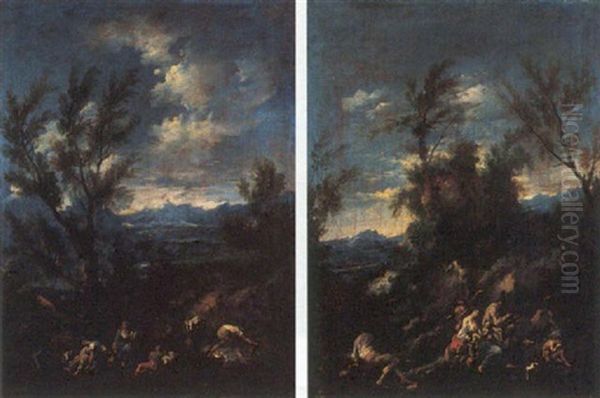 Paesaggio Con Contadini Oil Painting by Antonio Francesco Peruzzini