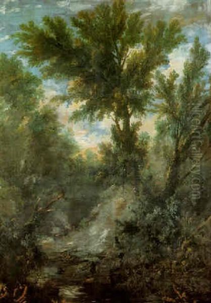 Wooded Landscape With Figures Oil Painting by Antonio Francesco Peruzzini