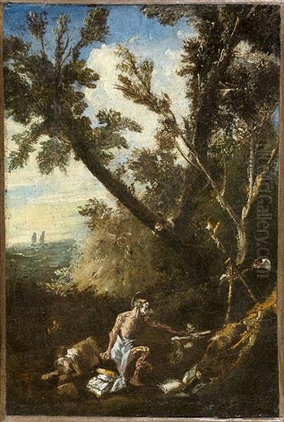 Saint Jerome Dans Un Paysage Oil Painting by Giovanni (Giambattista) Peruzzini